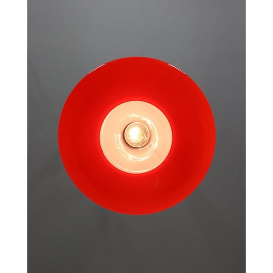 Image 1 of Mid Century Pendelleuchte aus rotem Glas und Messing Saucer