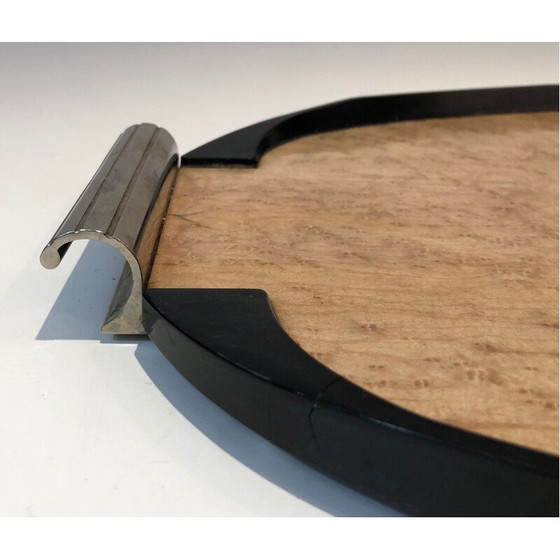 Image 1 of Vintage Art Deco Tablett aus Bergahorn, ebonisiertem Holz und verchromtem Metall, Frankreich 1930