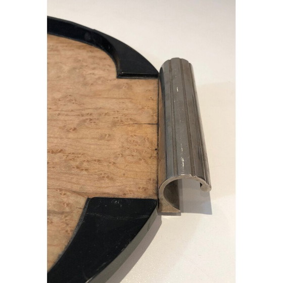 Image 1 of Vintage Art Deco Tablett aus Bergahorn, ebonisiertem Holz und verchromtem Metall, Frankreich 1930