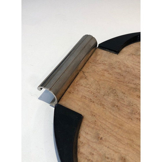 Image 1 of Vintage Art Deco Tablett aus Bergahorn, ebonisiertem Holz und verchromtem Metall, Frankreich 1930