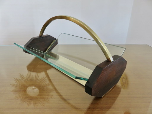 Servierer, Tafelaufsatz, Art Deco, Palisander, Messing, Glas, 1930er Jahre