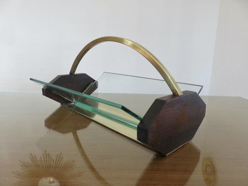 Servierer, Tafelaufsatz, Art Deco, Palisander, Messing, Glas, 1930er Jahre
