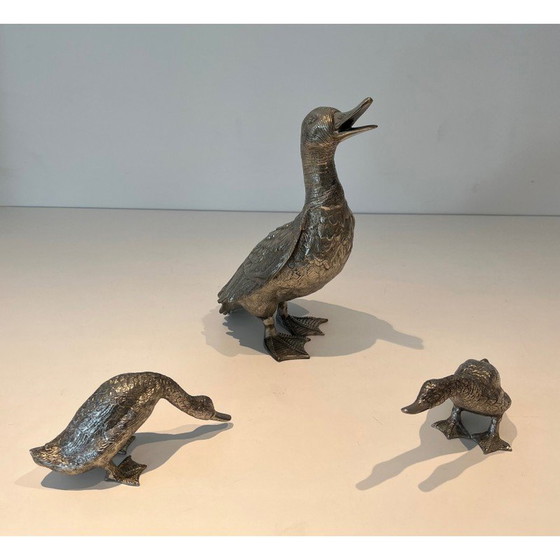 Image 1 of Satz von 3 Enten aus versilberter Bronze, 1970