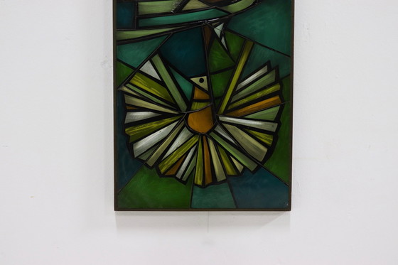 Image 1 of Vintage Ellemarie Woolley zugeschrieben emailliertem Glas Kunstwerk