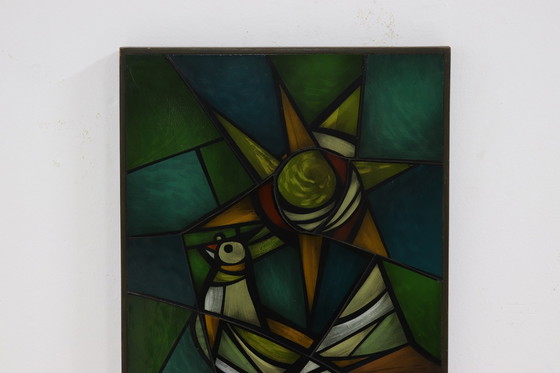 Image 1 of Vintage Ellemarie Woolley zugeschrieben emailliertem Glas Kunstwerk