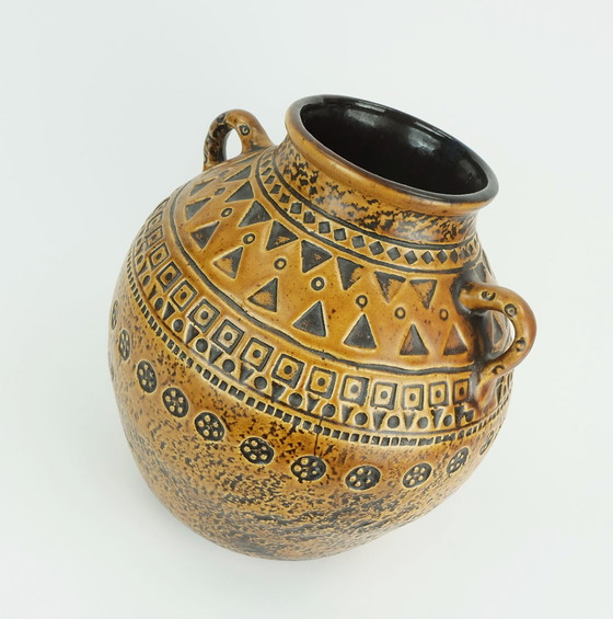 Image 1 of Große Mid Century Modern Keramische Vase Abstraktes Dekor 1960S 70S