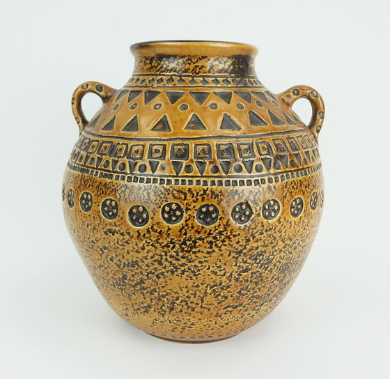 Image 1 of Große Mid Century Modern Keramische Vase Abstraktes Dekor 1960S 70S