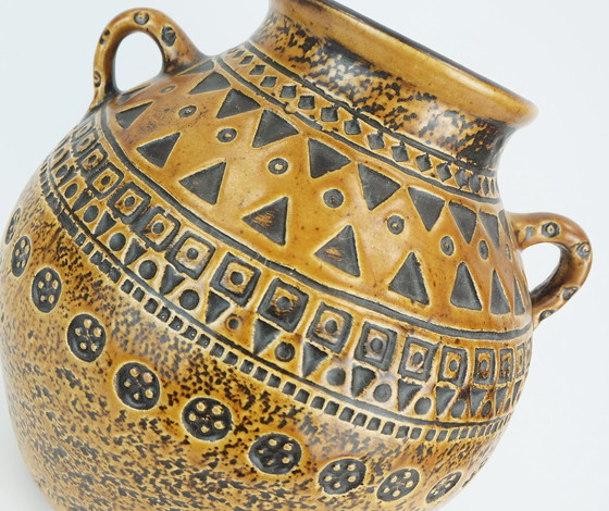 Image 1 of Große Mid Century Modern Keramische Vase Abstraktes Dekor 1960S 70S