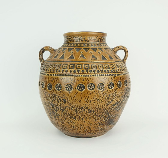 Image 1 of Große Mid Century Modern Keramische Vase Abstraktes Dekor 1960S 70S