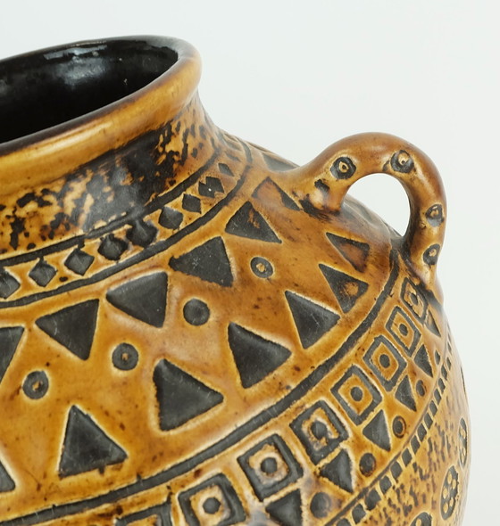 Image 1 of Große Mid Century Modern Keramische Vase Abstraktes Dekor 1960S 70S