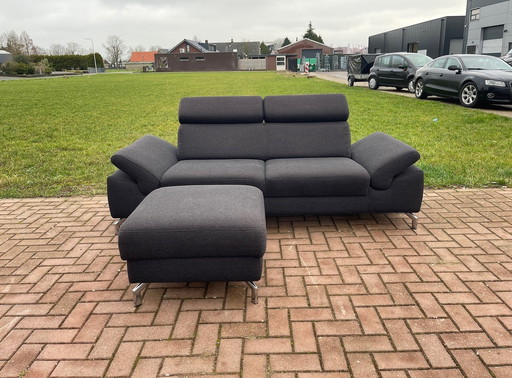 Montel 3-Sitzer Anthrazit Sofa + Hocker