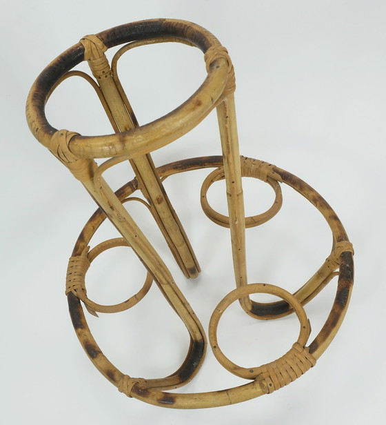 Image 1 of Mid Century Pflanzenständer Rack 1950S 60S Bambus Rattan Hawaii Tiki Ära