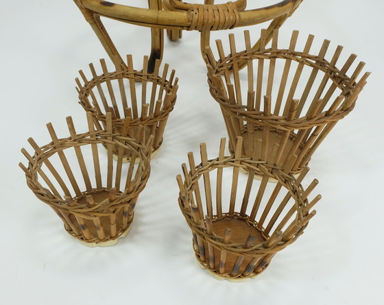 Image 1 of Mid Century Pflanzenständer Rack 1950S 60S Bambus Rattan Hawaii Tiki Ära