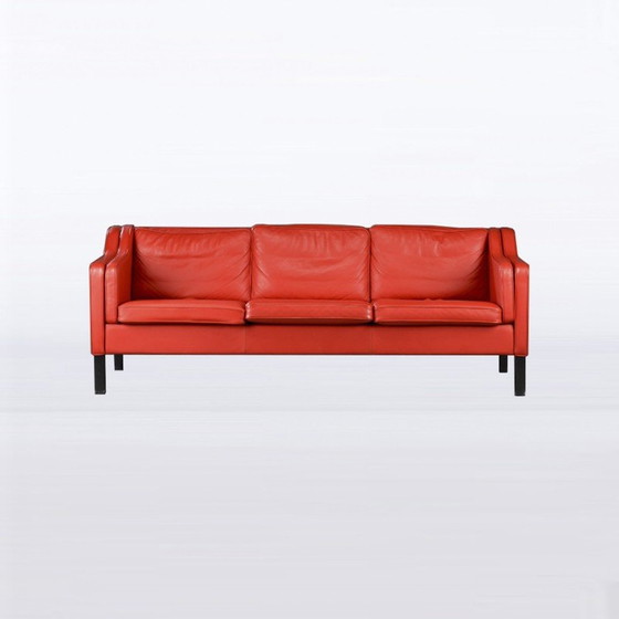 Image 1 of Vintage 3-Sitzer Sofa in rotem Leder von Hurup Mobelfabrik, Dänemark