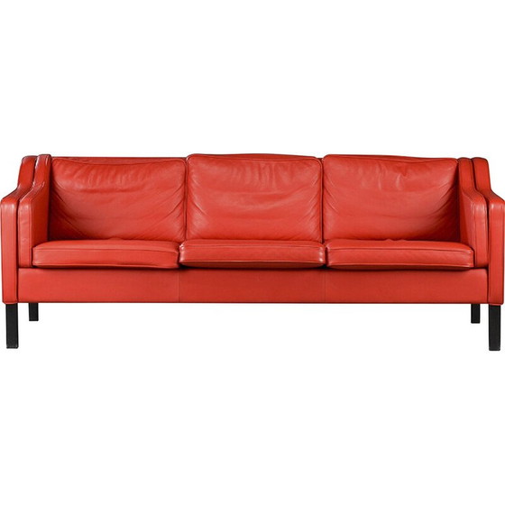 Image 1 of Vintage 3-Sitzer Sofa in rotem Leder von Hurup Mobelfabrik, Dänemark