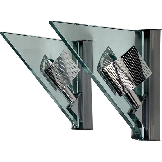 Image 1 of Ein Paar Icaro-Wandlampen aus Glas und Metall von Carlo Forcolini für Artemide, Italien 1986