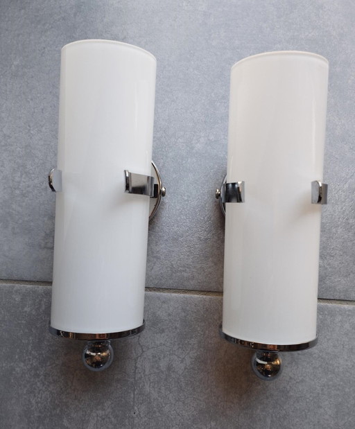 Paar Vintage Space Age Wandleuchten Von 1970, Aus Opalinum