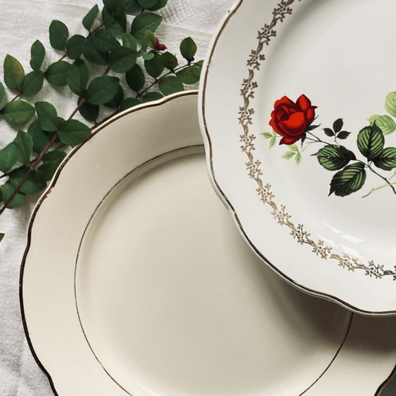 Image 1 of Lot Von 6 Alten flachen Tellern aus Steingut Modell fehlte Manufactures Française De Digoin, Sarreguemines