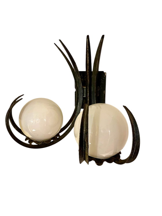 Image 1 of Brutalistische Wandleuchte Paar Metall Glas, 1960er Jahre