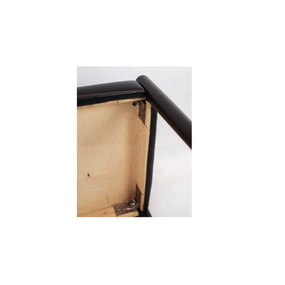 Image 1 of Paar Vintage-Hocker aus Palisanderholz und schwarzem Leder, Dänemark 1960