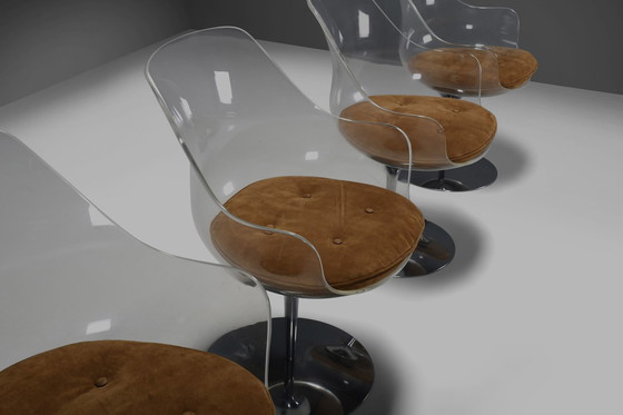 Image 1 of Set von vier Champagner Stuhl von Estelle & Erwine Laverne In Wildleder und Lucite