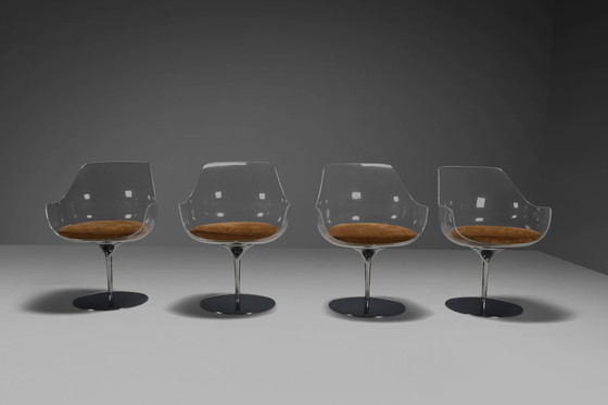 Image 1 of Set von vier Champagner Stuhl von Estelle & Erwine Laverne In Wildleder und Lucite