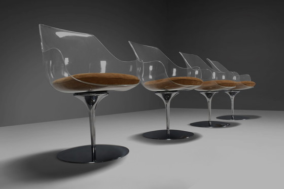 Image 1 of Set von vier Champagner Stuhl von Estelle & Erwine Laverne In Wildleder und Lucite