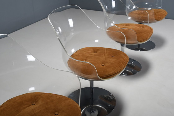 Image 1 of Set von vier Champagner Stuhl von Estelle & Erwine Laverne In Wildleder und Lucite