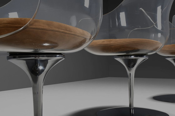 Image 1 of Set von vier Champagner Stuhl von Estelle & Erwine Laverne In Wildleder und Lucite