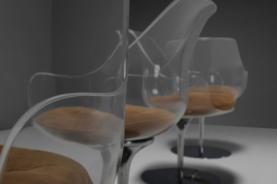 Image 1 of Set von vier Champagner Stuhl von Estelle & Erwine Laverne In Wildleder und Lucite