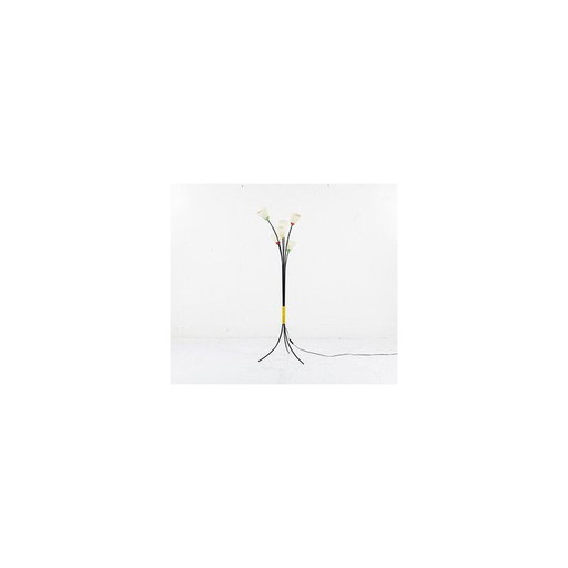 Französische 6-flammige Stehlampe aus Glas und Metall, 1950er Jahre