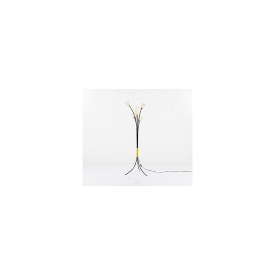 Image 1 of Französische 6-flammige Stehlampe aus Glas und Metall, 1950er Jahre