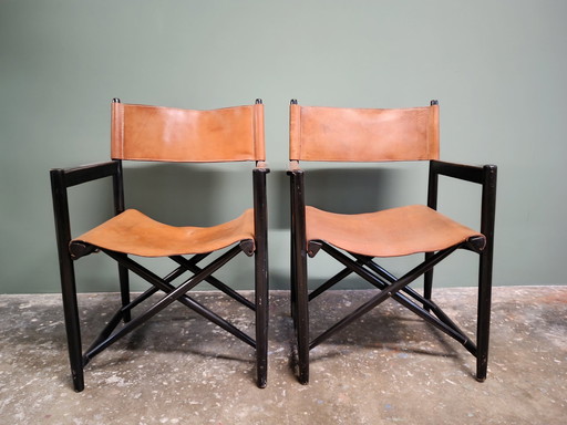 2x Kurt Coletto Regiestuhl Schweiz Modell 903 Stuhl Chair Design Leather