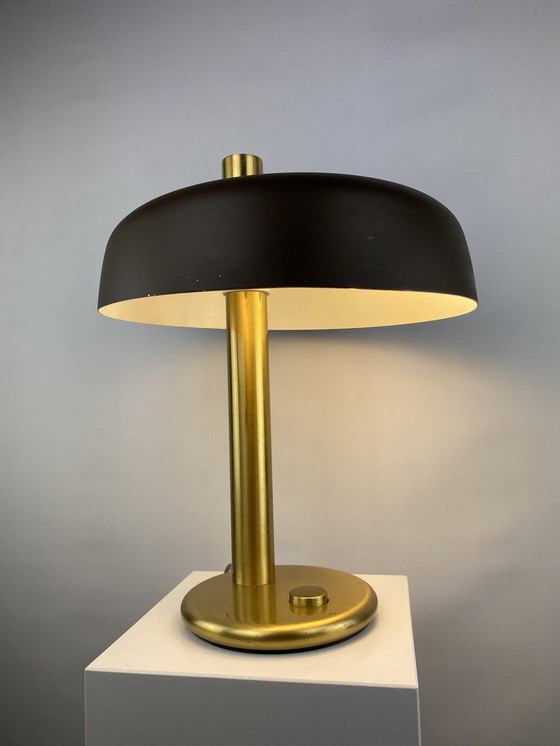 Image 1 of Braun-goldene Schreibtischlampe 7603 von Heinz F.W. Stahl für Hillebrand 1970