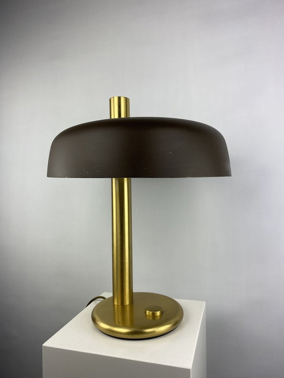 Image 1 of Braun-goldene Schreibtischlampe 7603 von Heinz F.W. Stahl für Hillebrand 1970