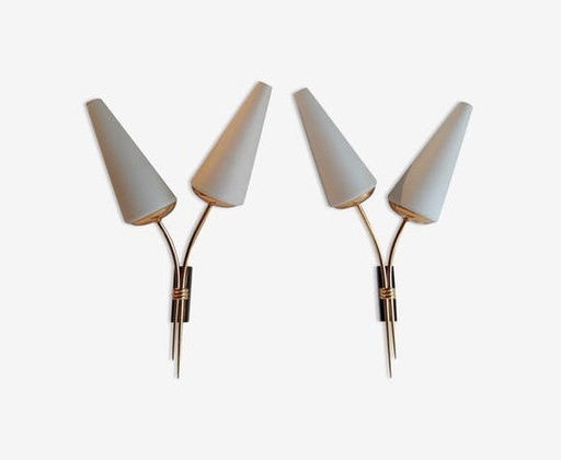 Paar Doppelte Organische Design-Wandleuchten 1950