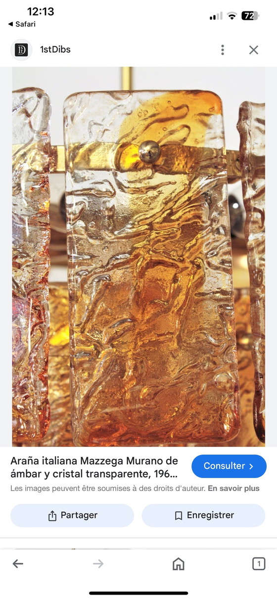 Image 1 of Mazzega Eck-Wandleuchte Glas Murano Einzigartig , Italien 1970