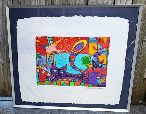 Image 1 of Lithographie Michiel Molenaars „Katzen und Vögel“