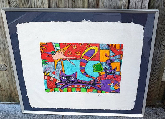 Image 1 of Lithographie Michiel Molenaars „Katzen und Vögel“