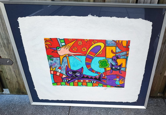 Image 1 of Lithographie Michiel Molenaars „Katzen und Vögel“