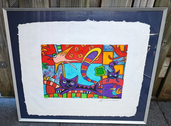 Image 1 of Lithographie Michiel Molenaars „Katzen und Vögel“