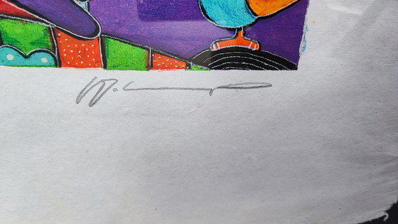 Image 1 of Lithographie Michiel Molenaars „Katzen und Vögel“