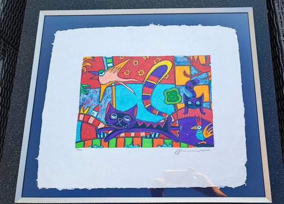 Image 1 of Lithographie Michiel Molenaars „Katzen und Vögel“