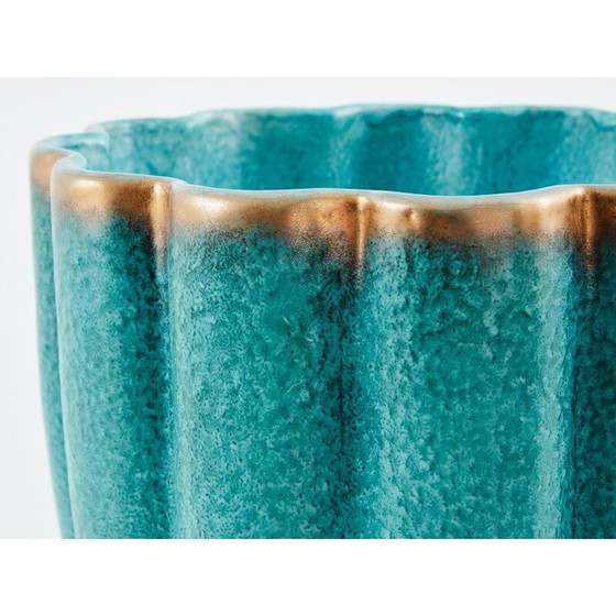 Image 1 of Grün-blaue Vase aus Keramik von Gabriele Bicchioni, Italien 1930