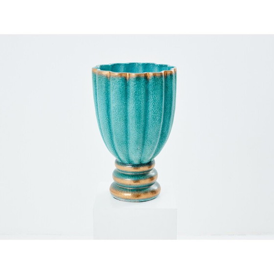 Image 1 of Grün-blaue Vase aus Keramik von Gabriele Bicchioni, Italien 1930