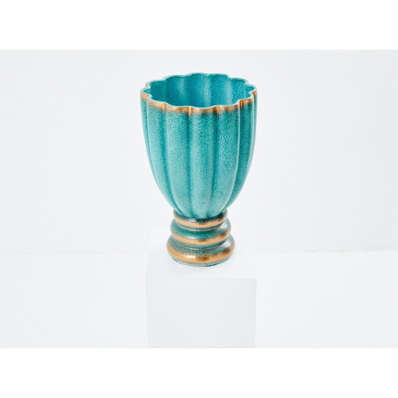 Image 1 of Grün-blaue Vase aus Keramik von Gabriele Bicchioni, Italien 1930