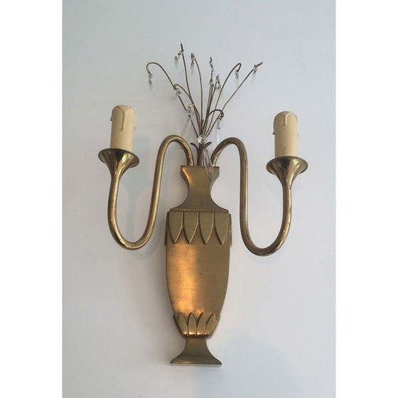 Image 1 of Paar alte Wandlampen aus Messing und Kristall, 1940