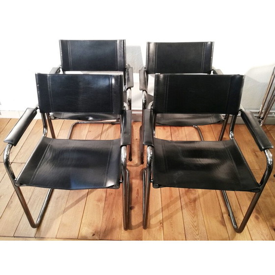 Image 1 of Vintage B34 Stuhl aus schwarzem Leder und Aluminiumgestell von Marcel Breuer