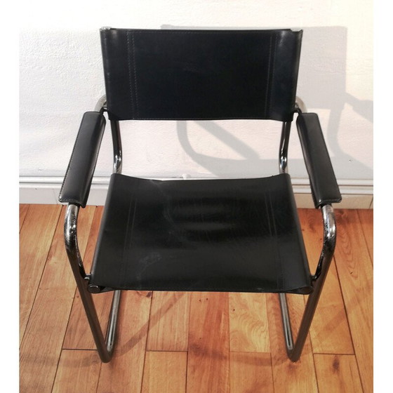 Image 1 of Vintage B34 Stuhl aus schwarzem Leder und Aluminiumgestell von Marcel Breuer
