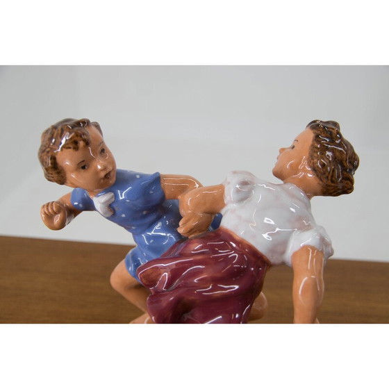 Image 1 of Vintage Keramik-Skulptur von zwei Kindern, Tschechoslowakei 1940er Jahre